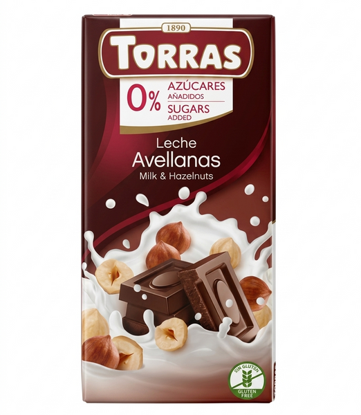 Молочный шоколад с лесным орехом Torras без сахара 75 грамм  00203 фото