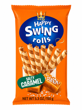 Вафельні трубочки Flis Happy Swing Rolls з кремовою начинкою зі смаком солоної карамелі 150 грам 108741 фото