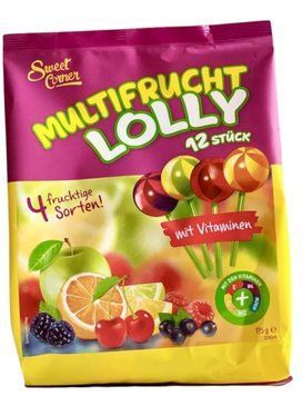 Льодяники фруктові Sweet Corner Multifrucht Lolly дивовижні 4 смаки (12 шт) 135 грам 07292 фото