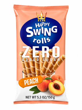 Вафельні трубочки Flis Happy Swing Rolls Zero Added Sugar з персиковою начинкою без цукру 150 грам 108743 фото