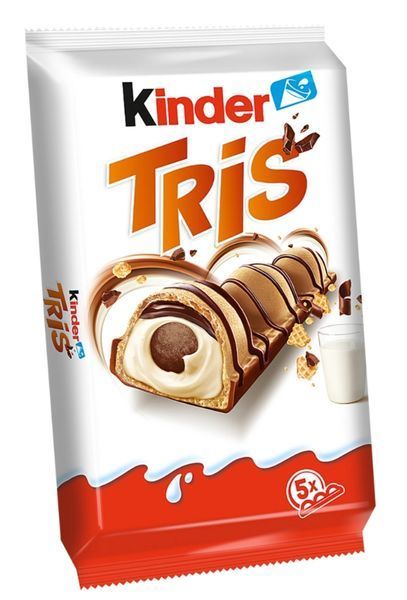 Батончик Kinder Tris з молочним кремом та шоколадним печивом всередені (5 шт) 100 грам 12388 фото