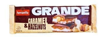 Шоколад Terravita Grande Caramel & Hazelnuts молочный с карамельной начинкой и цельными лесными орехами 235 грамм 029801 фото