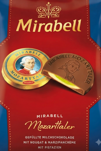 Конфеты марципановые Моцарт Mirabell Mozarttaler в молочном шоколаде с фисташками 236 грамм 221117 фото