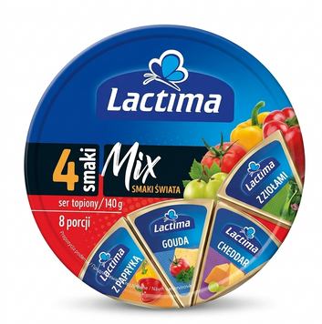 Плавленый сыр Lactima Mix 4 Smaki Świata с паприкой, зеленью, гаудой и чеддером 140 грамм 100986 фото