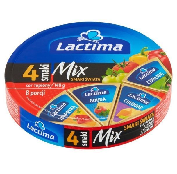 Плавлений сир Lactima Mix 4 Smaki Świata з паприкою, зеленню, гаудою та чеддером 140 грам 100986 фото
