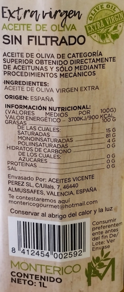 Масло оливковое Monterico Extra Virgin 1 л не фильтрованое 029731 фото