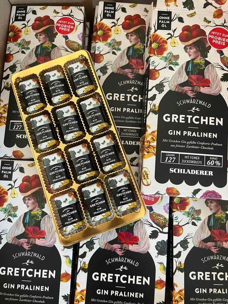 Конфеты шоколадные Schladerer Gretchen Gin Pralinen с жидкой начинкой и джином 127 грамм 2374 фото