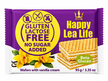 Вафлі Flis Happy Lea Life з ванільним смаком з додаванням бета-глюкану без цукру, лактози та глютену 95 грам 108746 фото