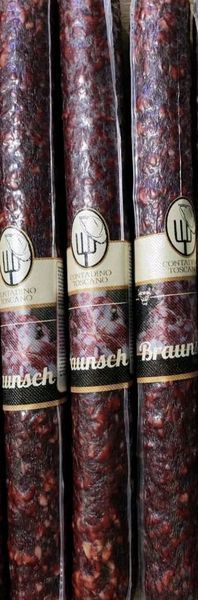 Колбаса Contadino Toscano Braunschweiger сырокопченая с крупным салом - говядина (45%) и свинина (55%) 430 грамм 013881 фото