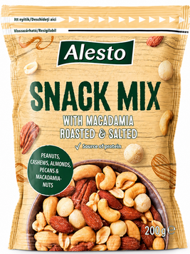 Alesto Snack Mix суміш смажених і солоних горіхів - арахіс, мигдаль, кеш'ю, пекан та макадамія  200 грам 024531 фото