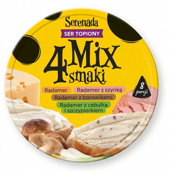 Плавленый сыр Serenada Mix 4 вкуса сыра Радамер: классический, с ветчиной, белыми грибами и луком-шалотом 140 грамм 100985 фото