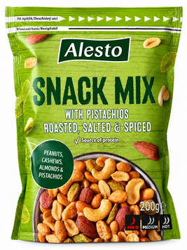 Alesto Snack Mix суміш смажених і солоних горіхів з легкою гостринкою - арахіс, мигдаль, кеш'ю та фісташки 200 грам 024331 фото