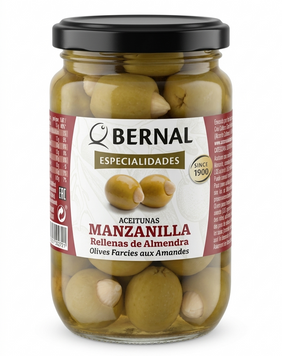 Оливки зелені Bernal Manzanilla з мигдалем 300 грам 00104 фото