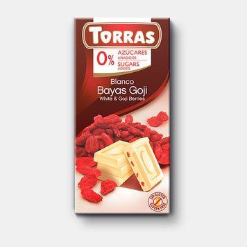 Белый шоколад с ягодами годжи Torras без сахара 75 грамм 00594 фото