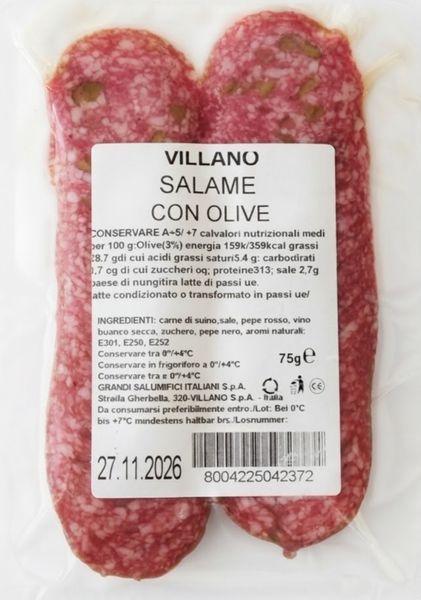 Нарезка салями с оливками Salame con Olive от Villano 75 грамм 029531 фото