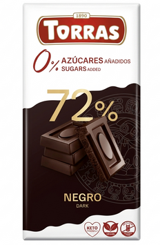 Черный шоколад 72% какао Torras без сахара 75 грам 01334 фото