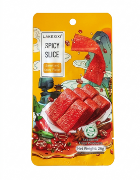 Соевые пласт-полоски Latiao Lakexixi Spicy Slice латяо со сладко-острым вкусом 26 грамм 0153245 фото