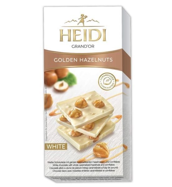 Шоколад Heidi Grand'Or White & Hazelnuts білий з цілим карамелізованим фундуком 100 грам 008885 фото