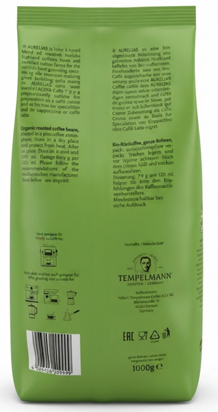 Кофе в зернах Tempelmann Aurelias Caffe Crema 100% Bio Arabica 1 кг 073188 фото