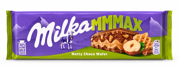 Шоколад Milka MMMAX Nutty Choco Wafer молочний з ніжним горіховим кремом, подрібненим карамелізованим фундуком та хрумкою вафлею 270 грам 004080 фото