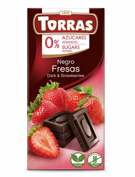 Черный шоколад с клубникой Torras без сахара 75 грамм 00196 фото