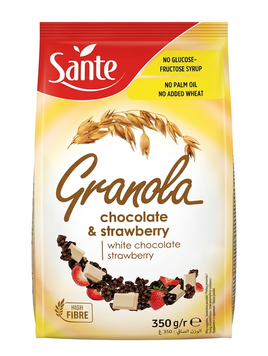 Гранола Sante Gold цельнозерновые хлопья с белым шоколадом и сублимированной клубникой 300 грамм 102808 фото