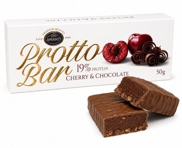 Батончик протеиновый Amanti Prottto Bar Cherry & Chocolate в молочном шоколаде 50 грамм 010111 фото