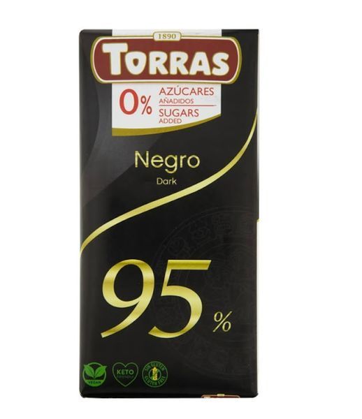 Черный шоколад 95% какао Torras без сахара 75 грамм 00198 фото