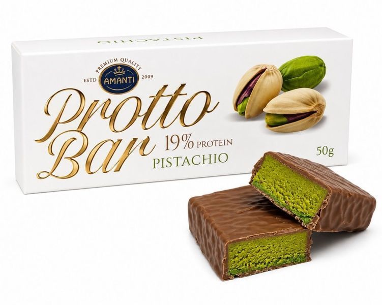 Батончик протеиновый Amanti Prottto Bar Pistachio в молочном шоколаде 50 грамм 010112 фото